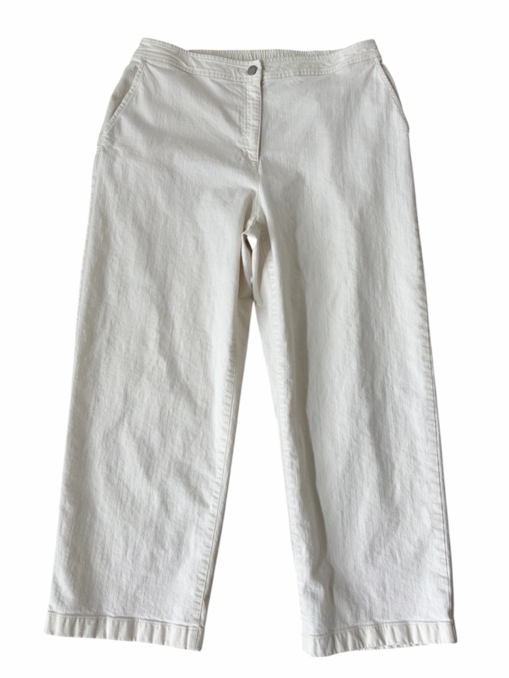 Eileen Fisher Organic Cotton Stretch Twill Cropped Pants Size Large Neutral
